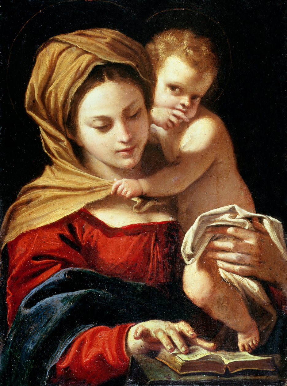 Madonna and Child (olja på metall) av Sisto Badalocchio