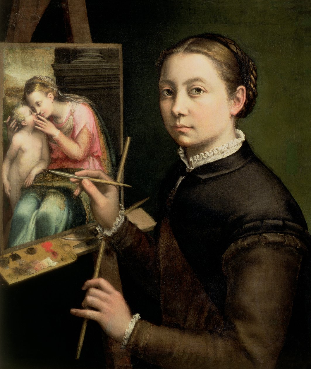 Självporträtt vid staffliet, 1556 av Sofonisba Anguissola