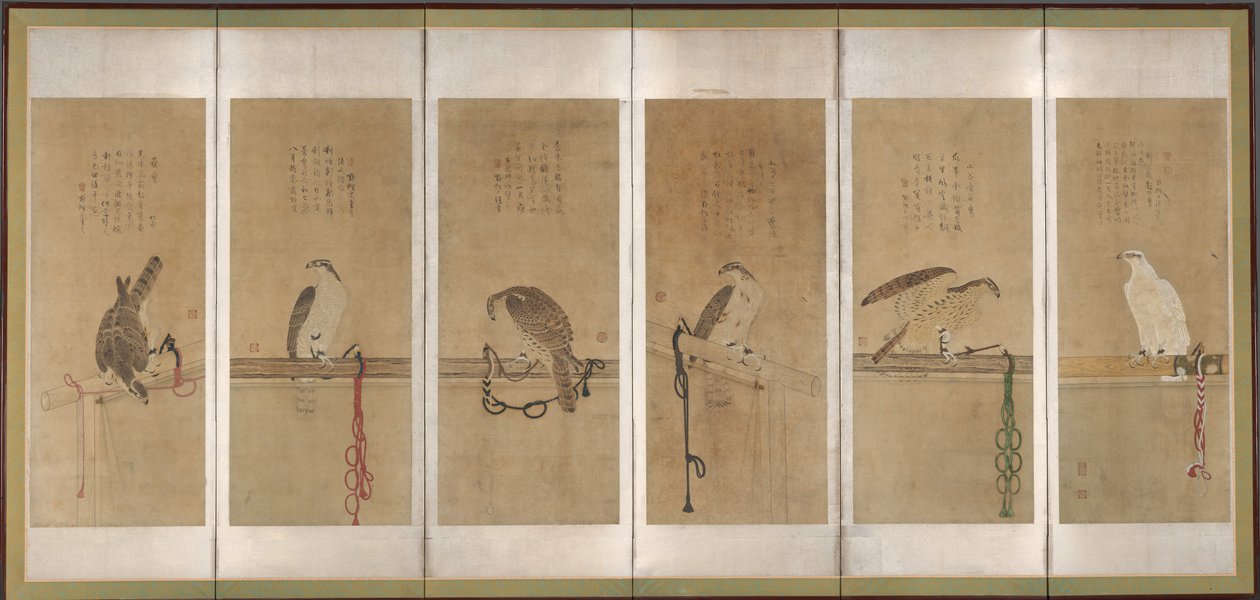 Tethered Hawks, före 1606. av Soga Chokuan