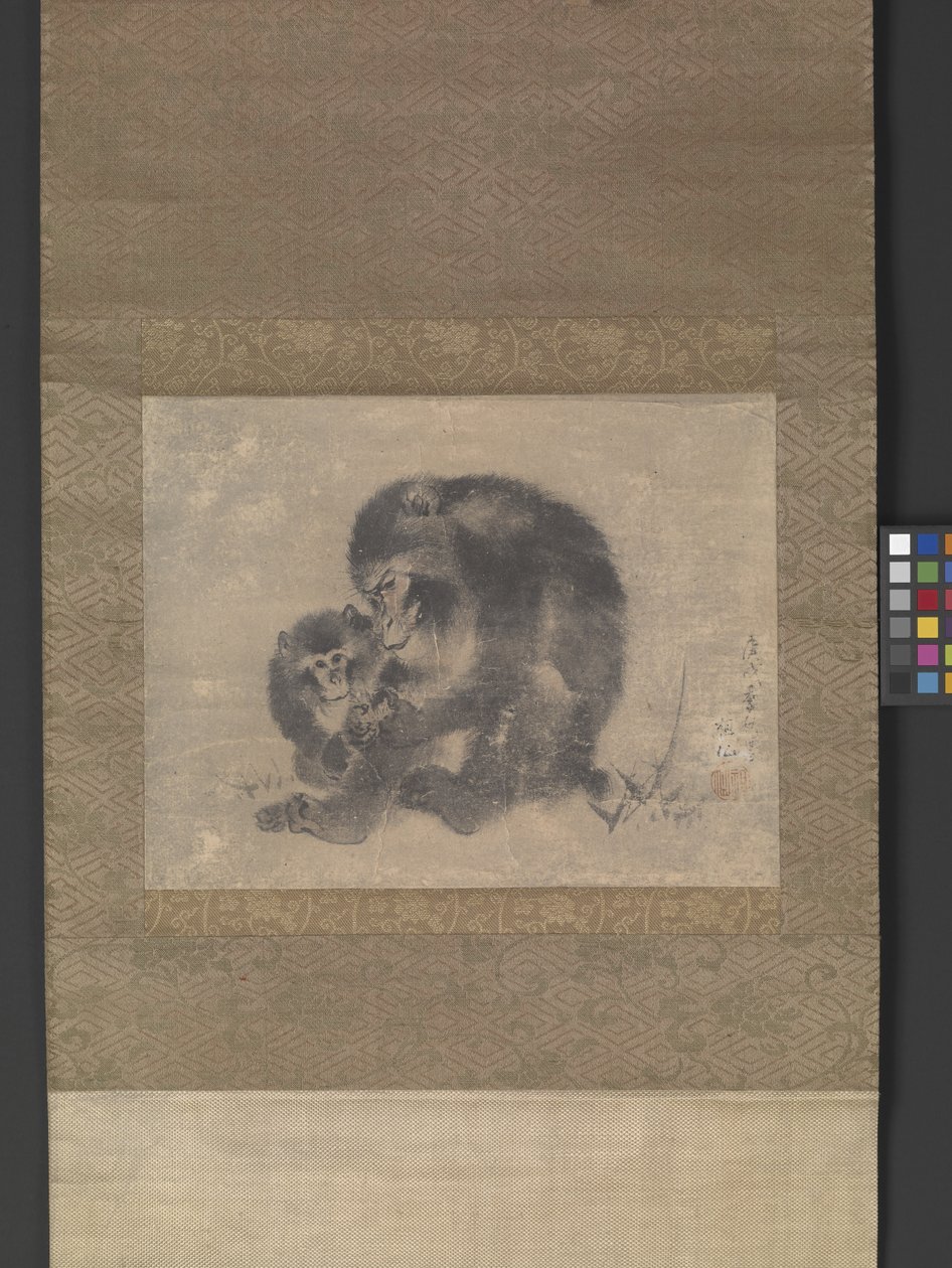 Monkey And Offspring (bläck på papper) av Sosen Mori