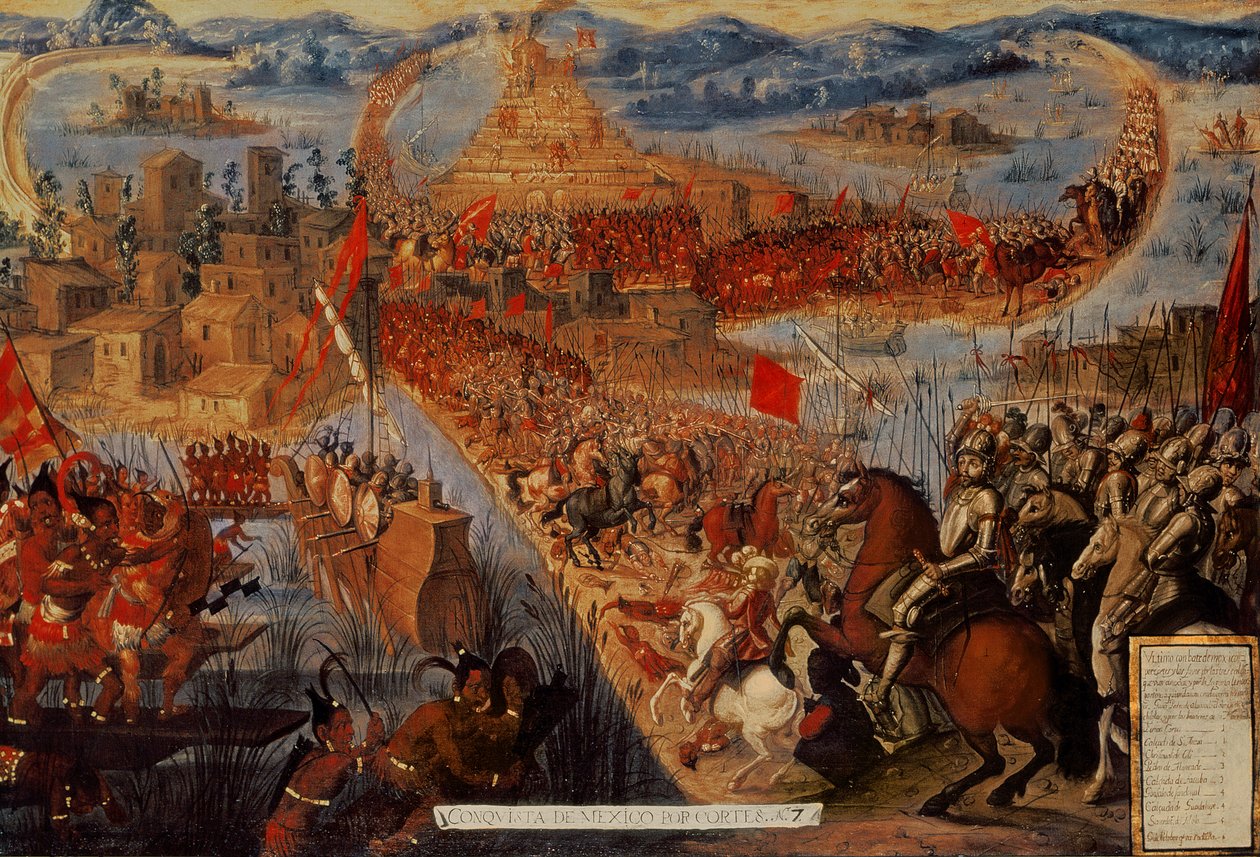 Conquest of Tenochtitlan, från serien "Conquest of Mexico". av Spanish School