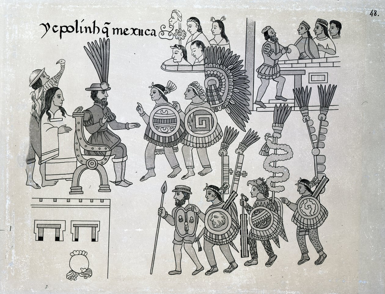 Den siste aztekiske kejsaren Cuauhtemoc kapitulerar, tallrik från 