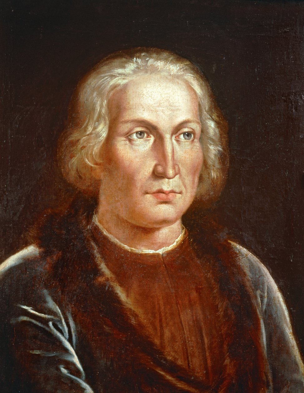 Christopher Columbus, upptäckare ... (målning på duk) av Spanish School
