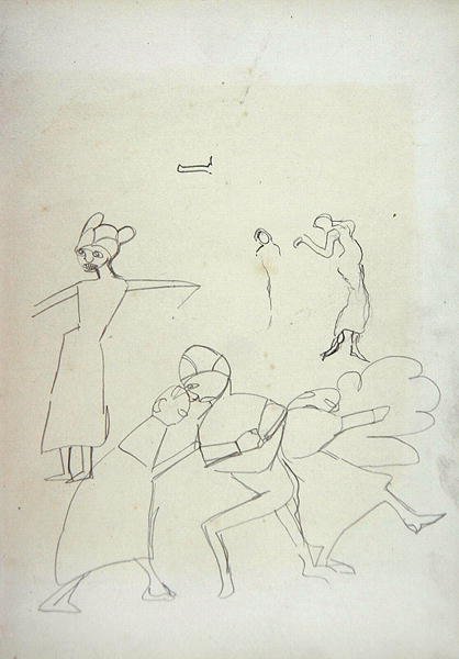 Studie av figurer, för gyllene kalvens grotta (grafit) (se 265072 för recto) av Spencer Frederick Gore