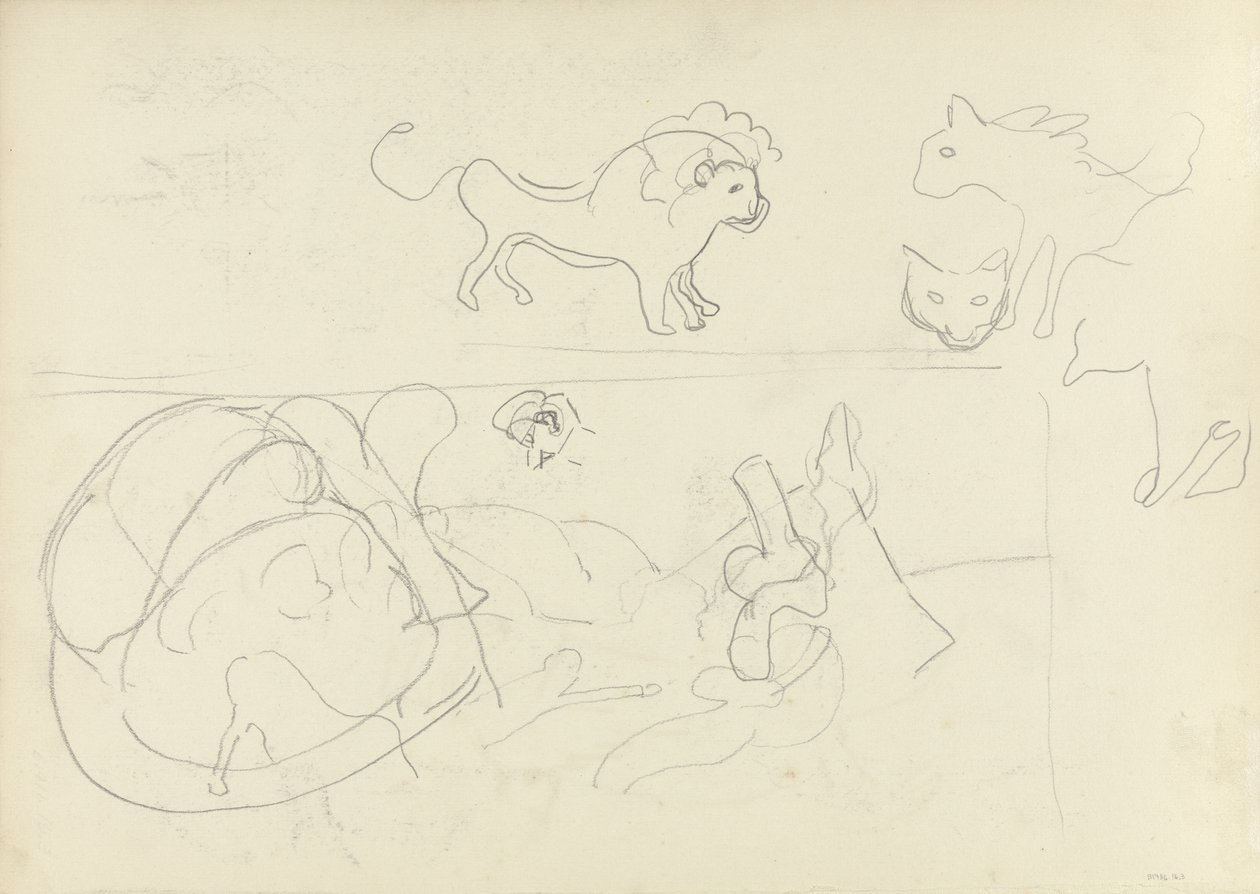 Studie av ett djur, för gyllene kalvens grotta (grafit) (se 265065 för recto) av Spencer Frederick Gore