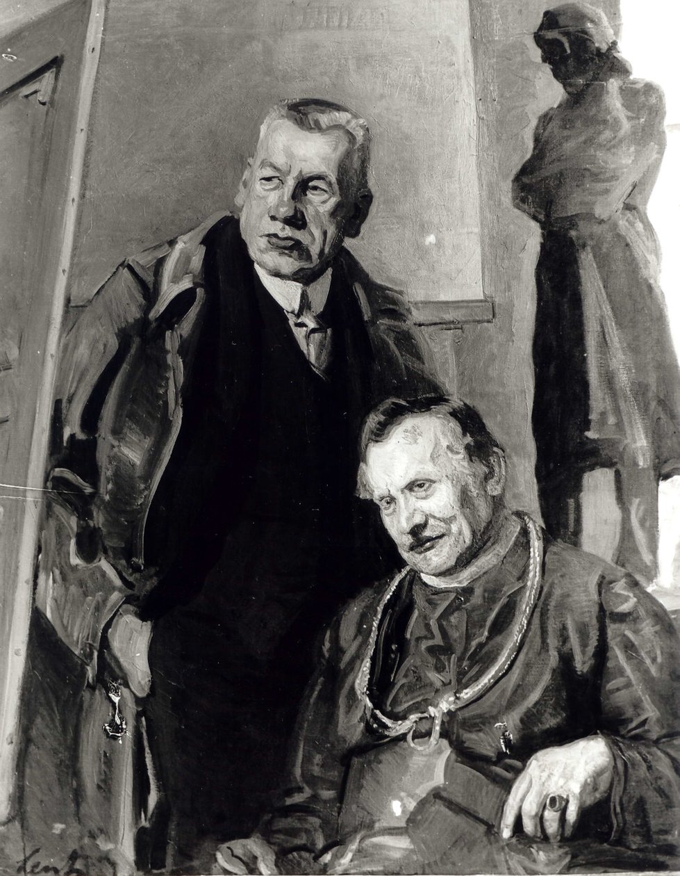  In the studio - Self-portrait with the Reverend Mrozowski.nPolski: W pracowni - Autoportret z ksiedzem Mrozowskim.n av Stanisaw Lentz
