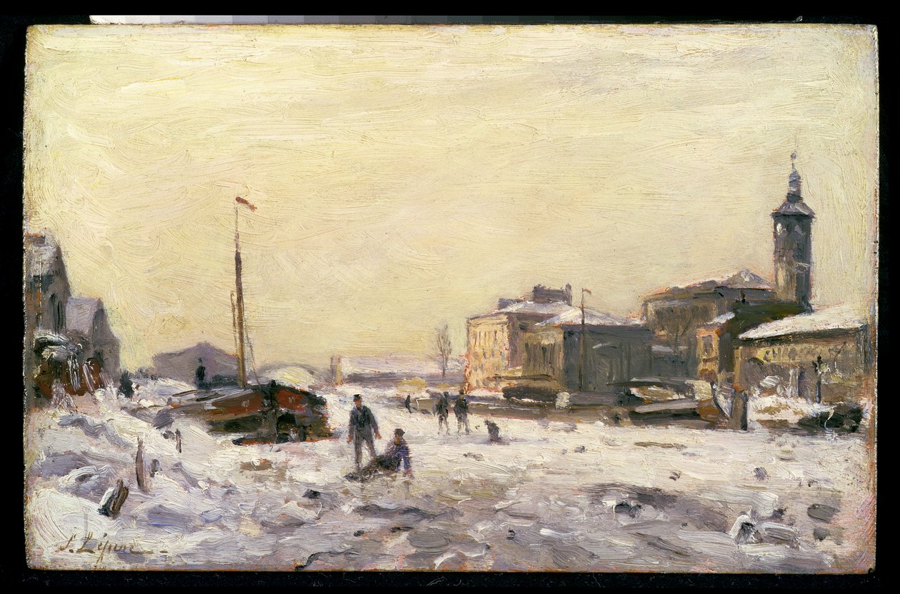 Frozen Canal vid La Villette av Stanislas Victor Edouard Lepine