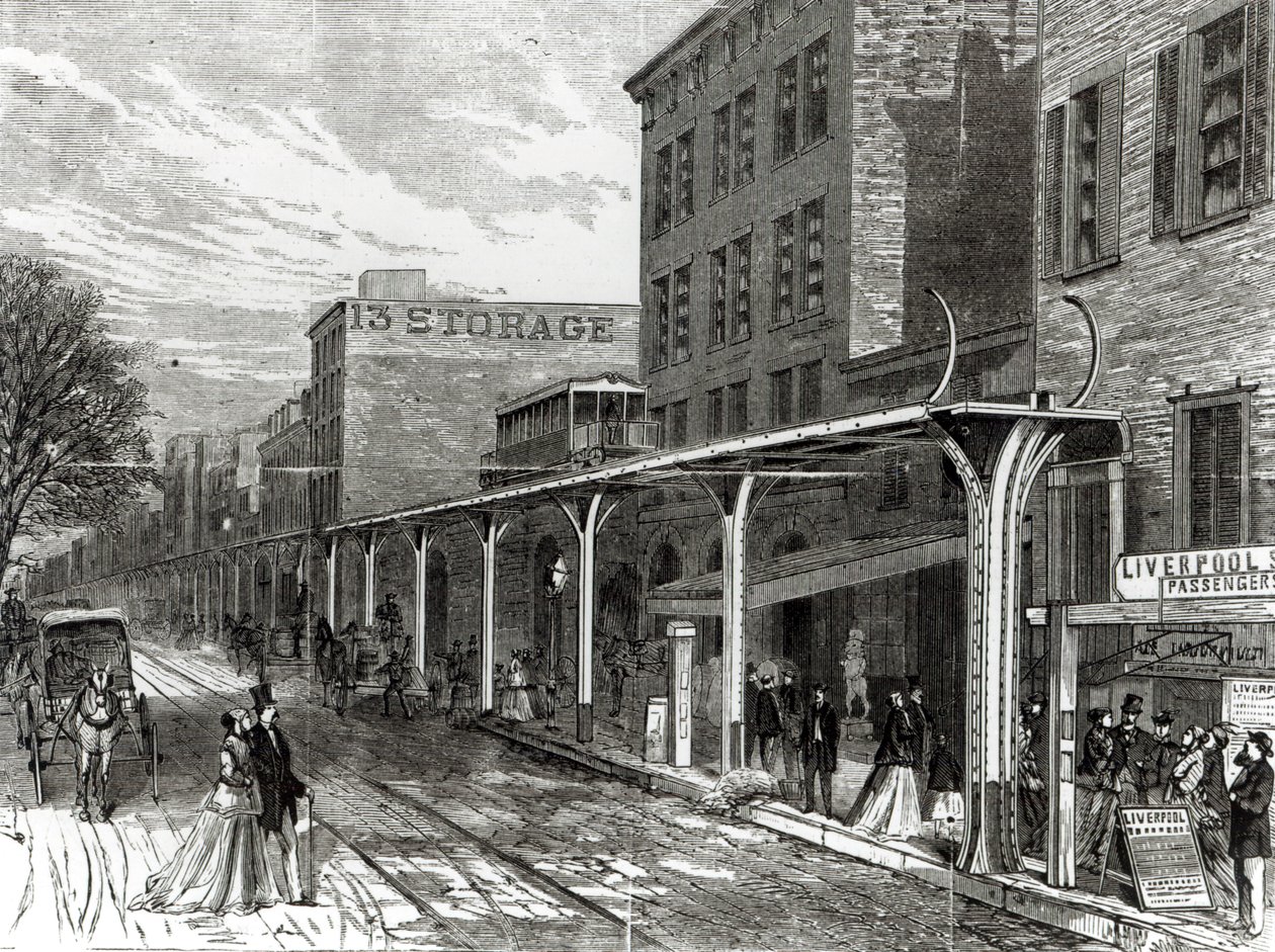 Upphöjd järnväg på Greenwich Street, New York av Stanley Fox