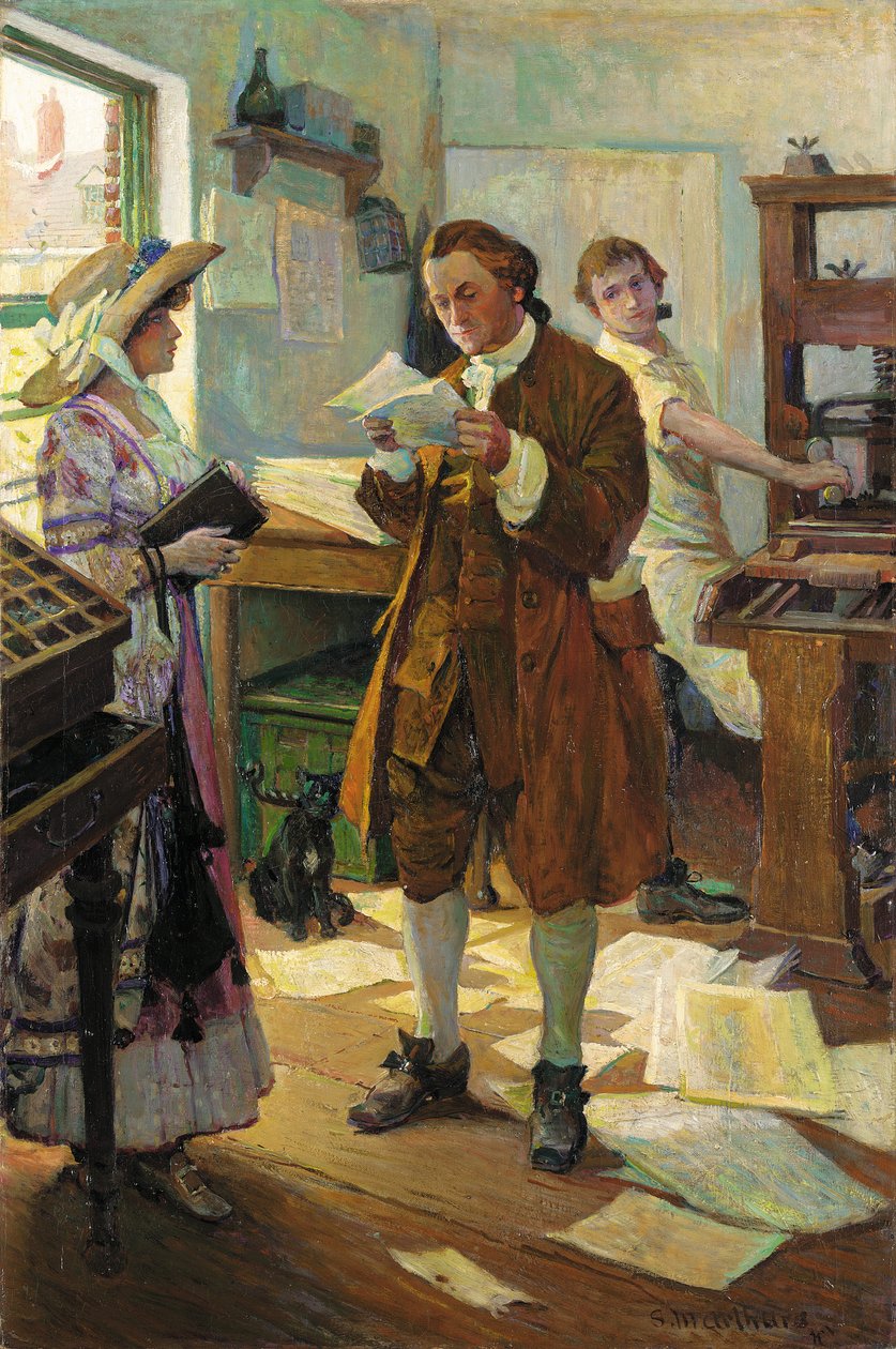 Franklin the Printer (olja på duk) av Stanley Massey Arthurs