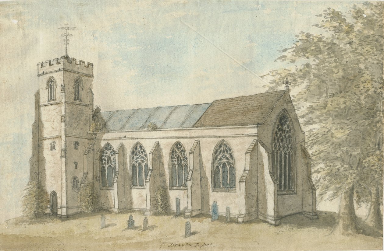 Drayton Bassett Church: akvarellmålning, nd[1762-1802] av Stebbing Shaw