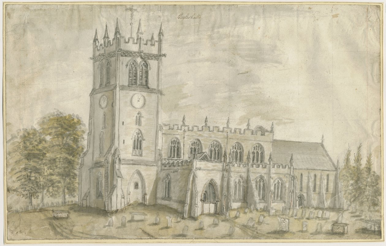 Eccleshall Church: akvarellmålning, nd [1762-1802] av Stebbing Shaw