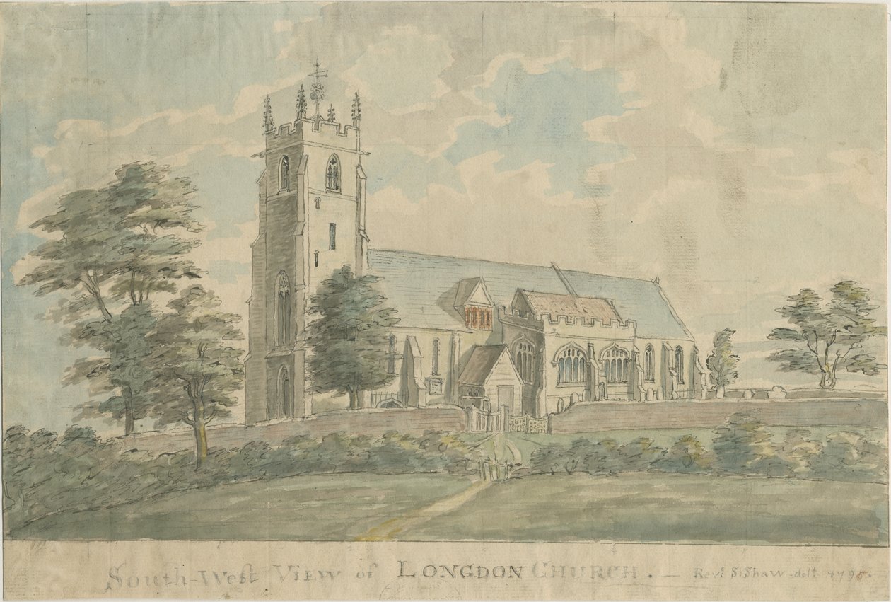 Longdon Church: akvarellmålning, 1795/6 av Stebbing Shaw
