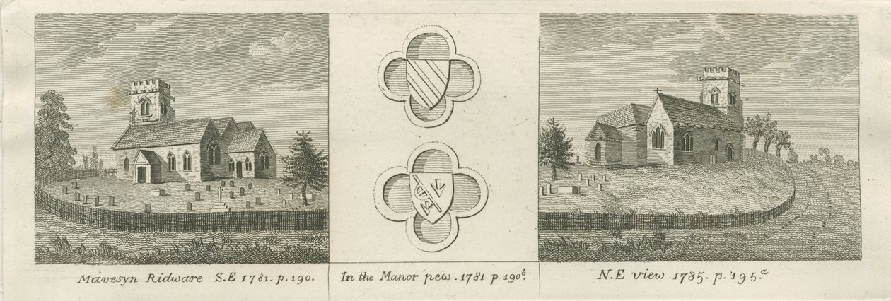 Mavesyn Ridware Church: gravyr, 1781 av Stebbing Shaw