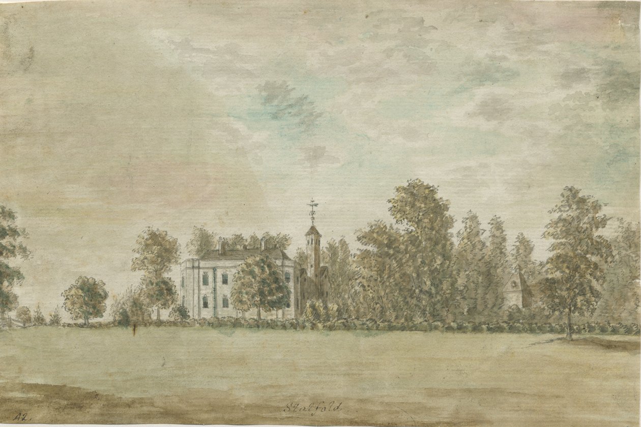 Statfold Hall: akvarellmålning, nd [1762-1802] av Stebbing Shaw