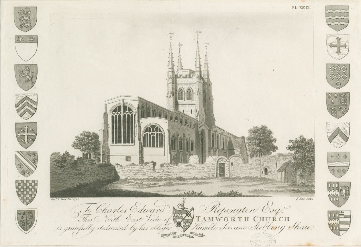 Tamworth Church: akvatintgravyr, 1792 av Stebbing Shaw