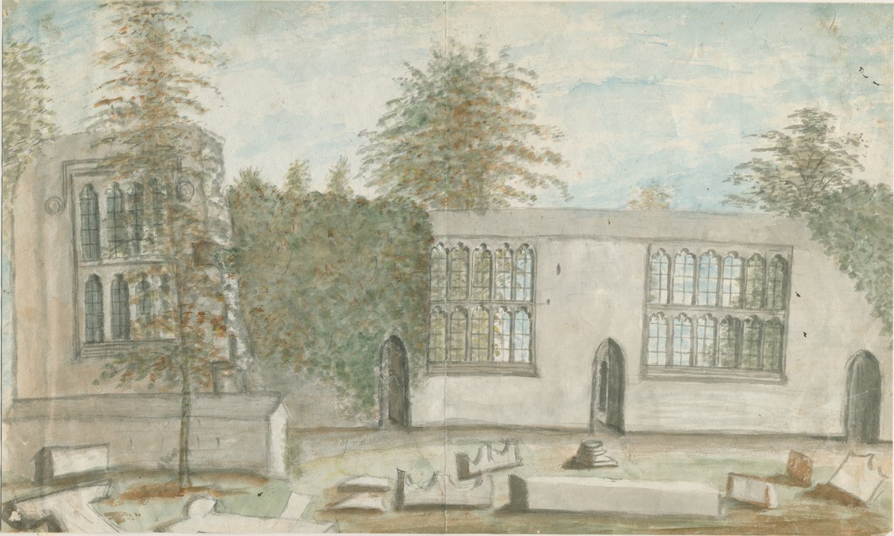 Tixall Hall: akvarellmålning, nd [1762-1802] av Stebbing Shaw