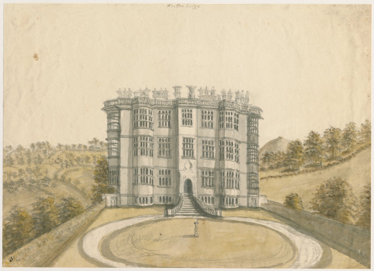 Wootton Lodge: akvarellmålning, nd [1794] av Stebbing Shaw
