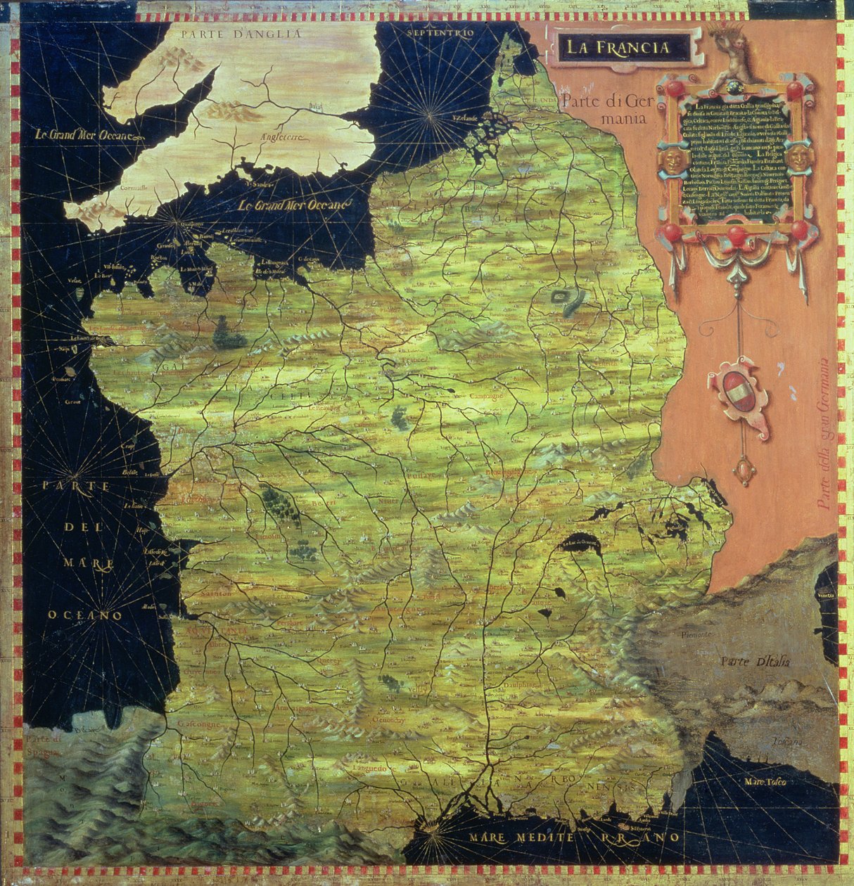 Karta över 1500-talets Frankrike, från "Sala delle Carte Geografiche" (Hall of Geographical Maps) 1575 av Stefano Bonsignori