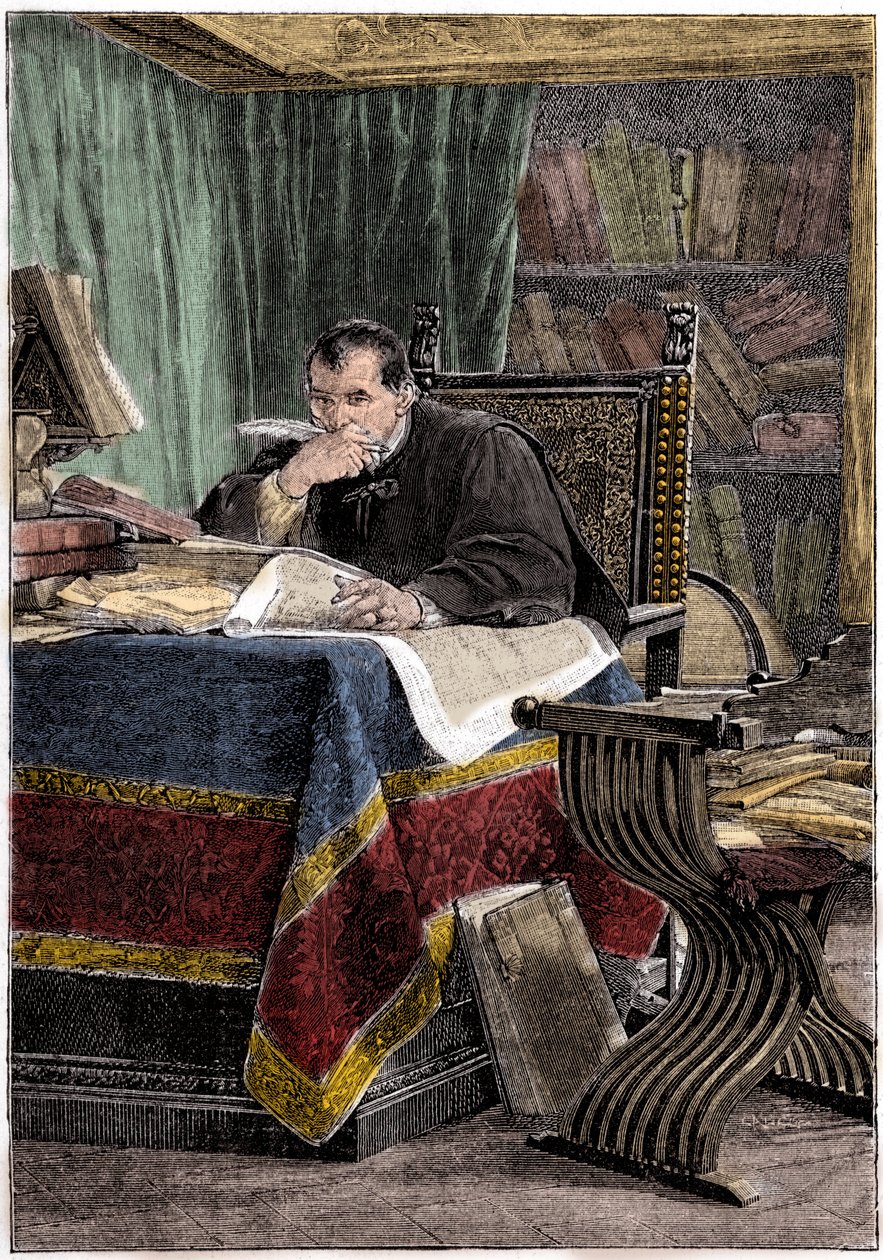 Porträtt av Niccolo Machiavelli (1469-1527) (gravyr) av Stefano Ussi