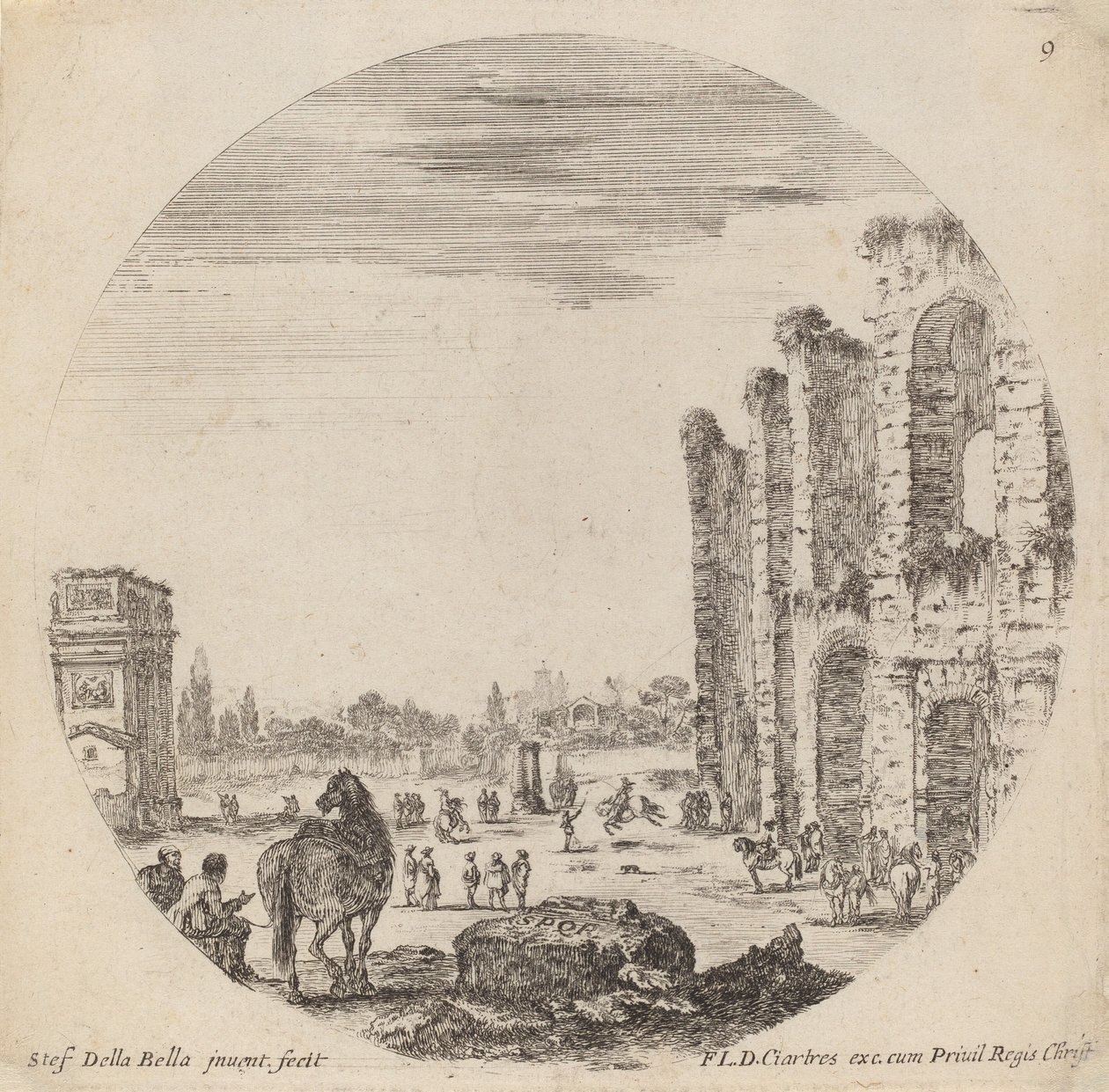 Colosseum och Konstantins båge, 1646. av Stefano della Bella