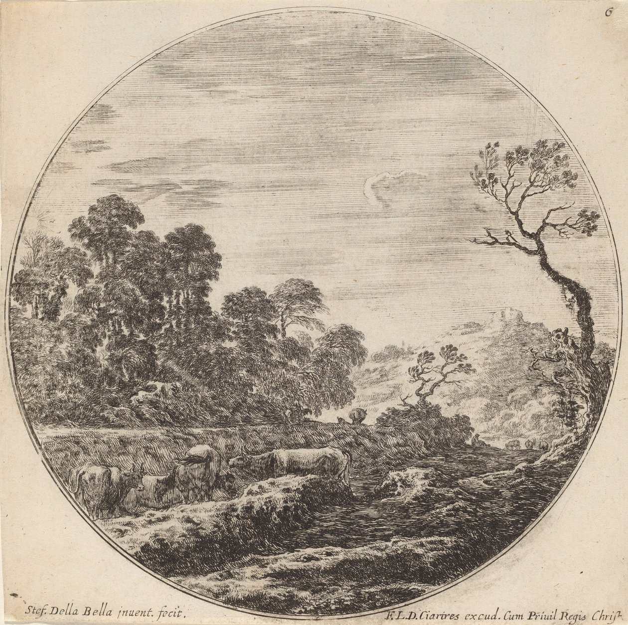 Kor som betar i en dal, 1646. av Stefano della Bella
