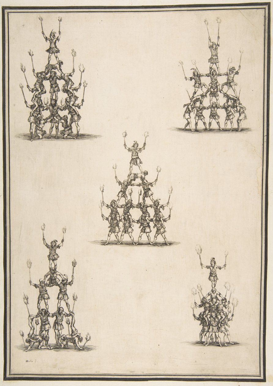 Fem grupper av akrobater, 1652. av Stefano della Bella