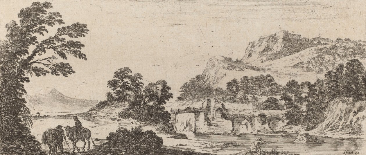 Landskap med bro, 1641. av Stefano della Bella