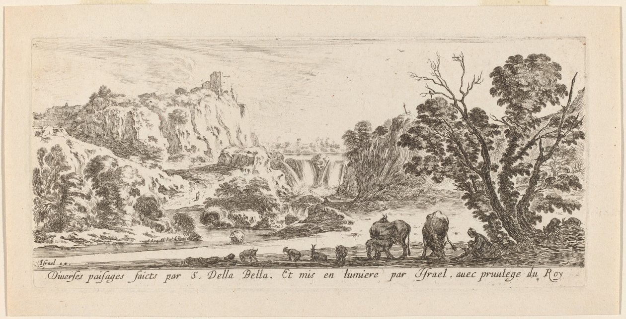 Landskap med vattenfall, 1641. av Stefano della Bella