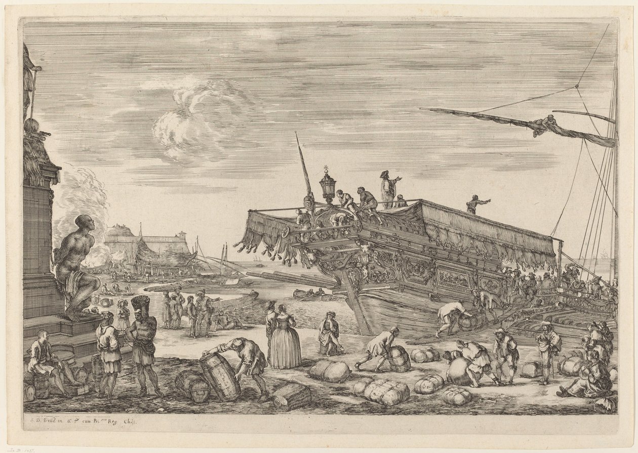 Att lasta ett fartyg, förmodligen c. 16541655. av Stefano della Bella