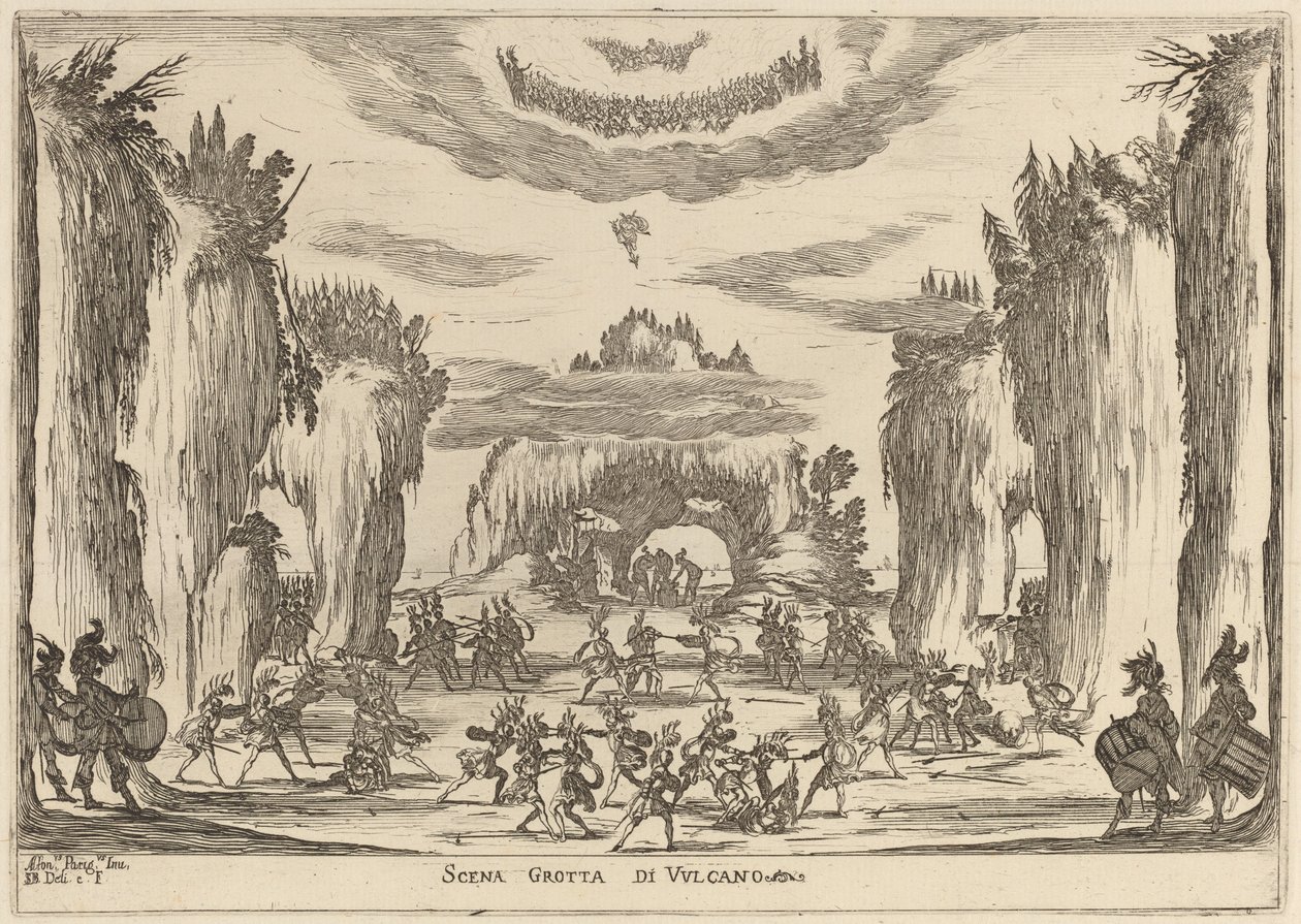 Grotto scen av Vulcano av Stefano della Bella