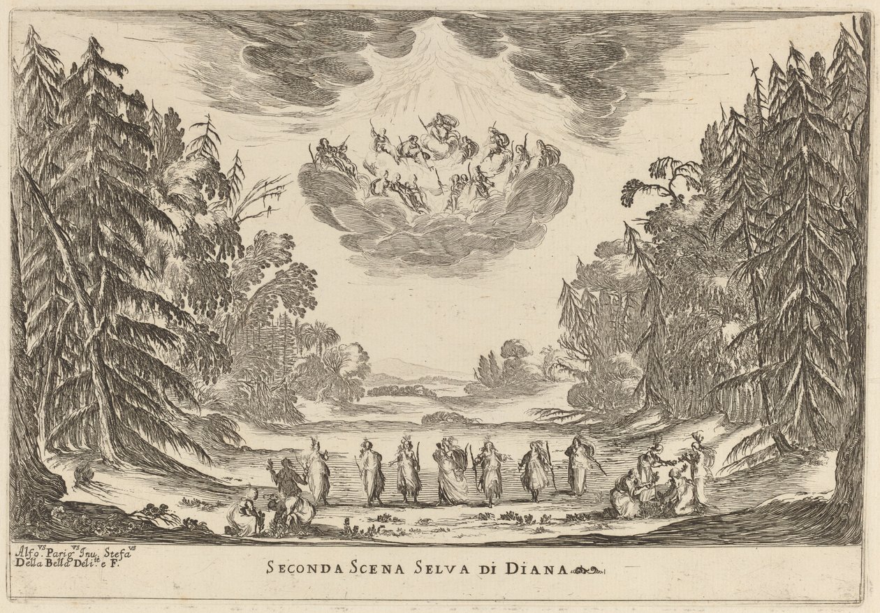 Andra scenen Selva di Diana av Stefano della Bella