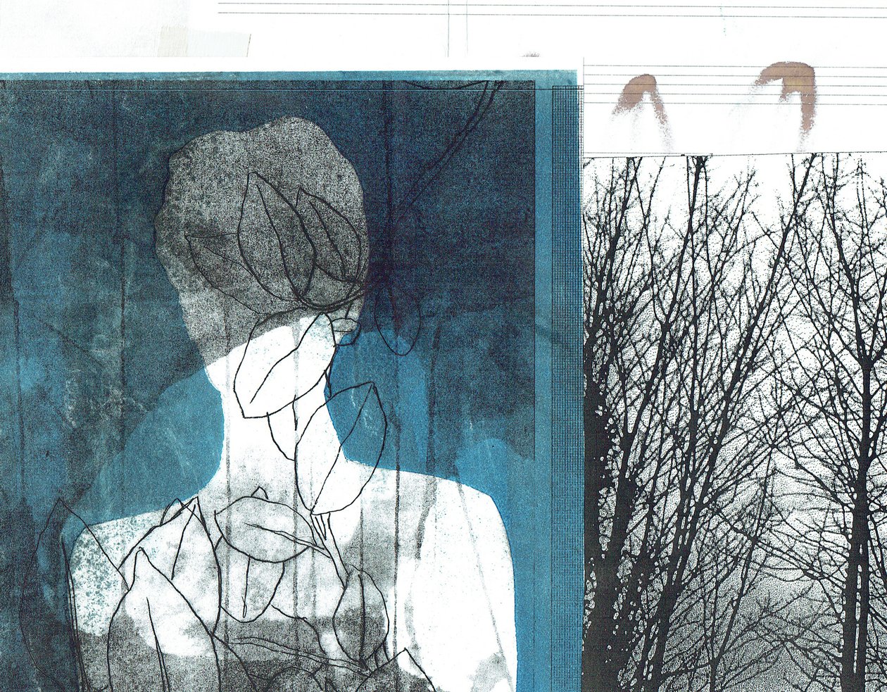 La Foret I, 2016 (monoprint  collage) av Stephen Dow