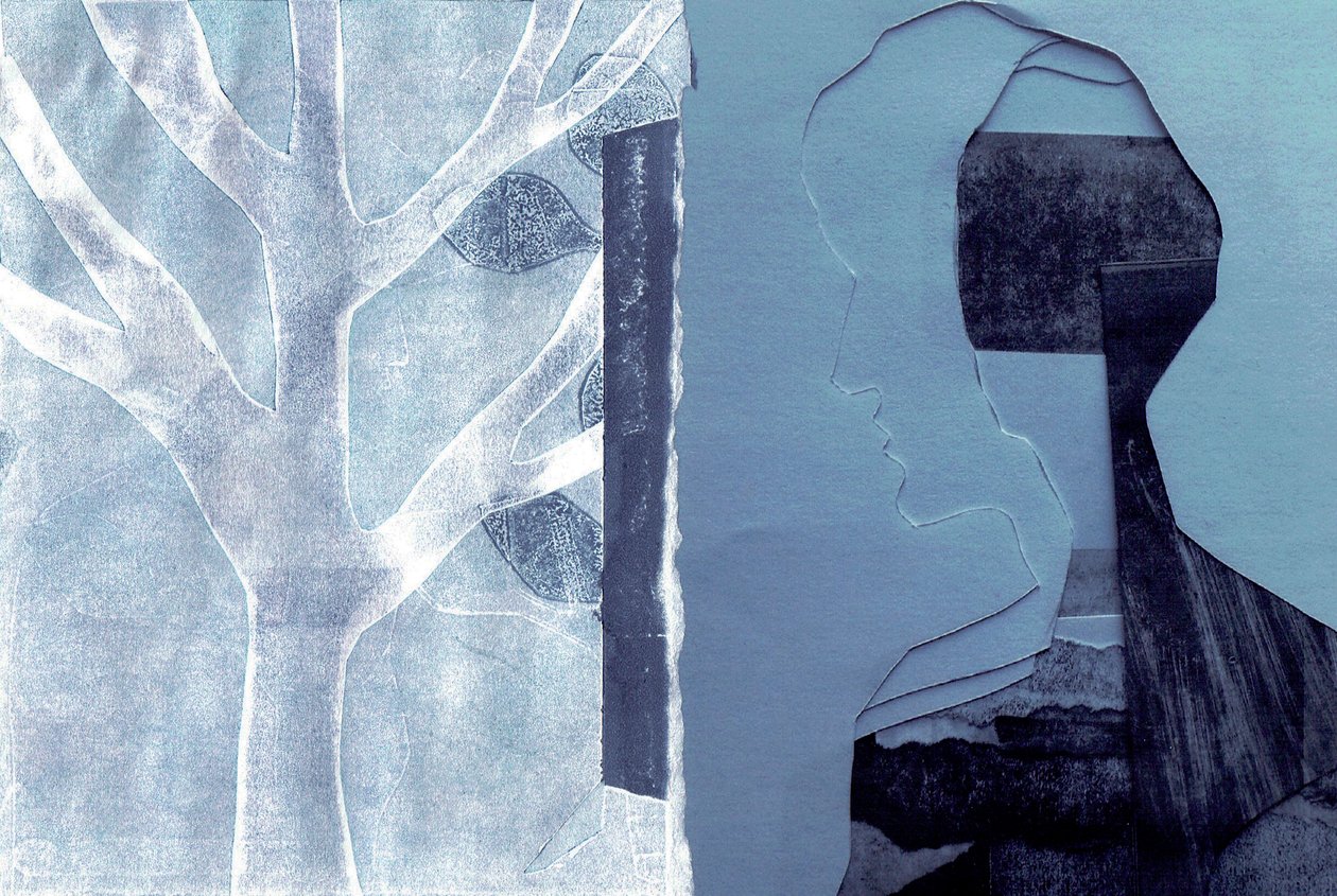 La Foret V, 2017 (monoprint  collage) av Stephen Dow