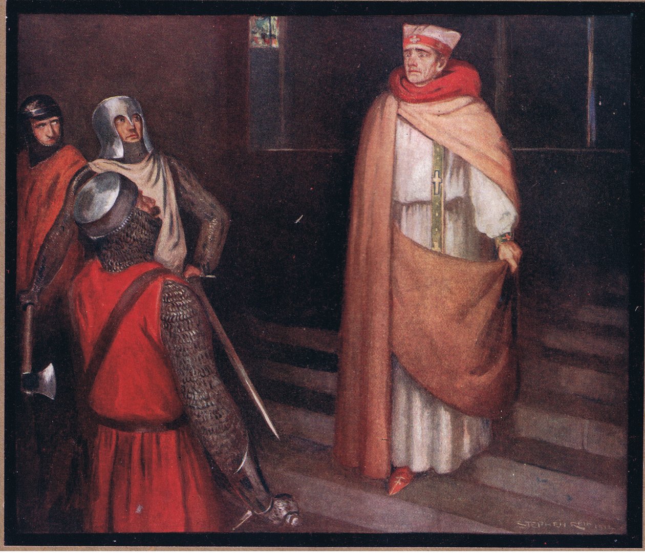 The Martyrdom of St Thomas (färg litho) av Stephen Reid