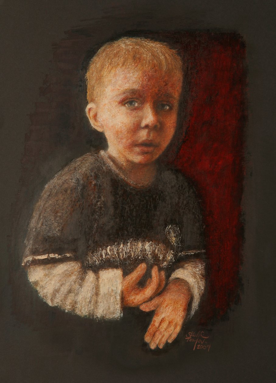 Little Boy Working Something Out, 2009 (olja på papper) av Stevie Taylor