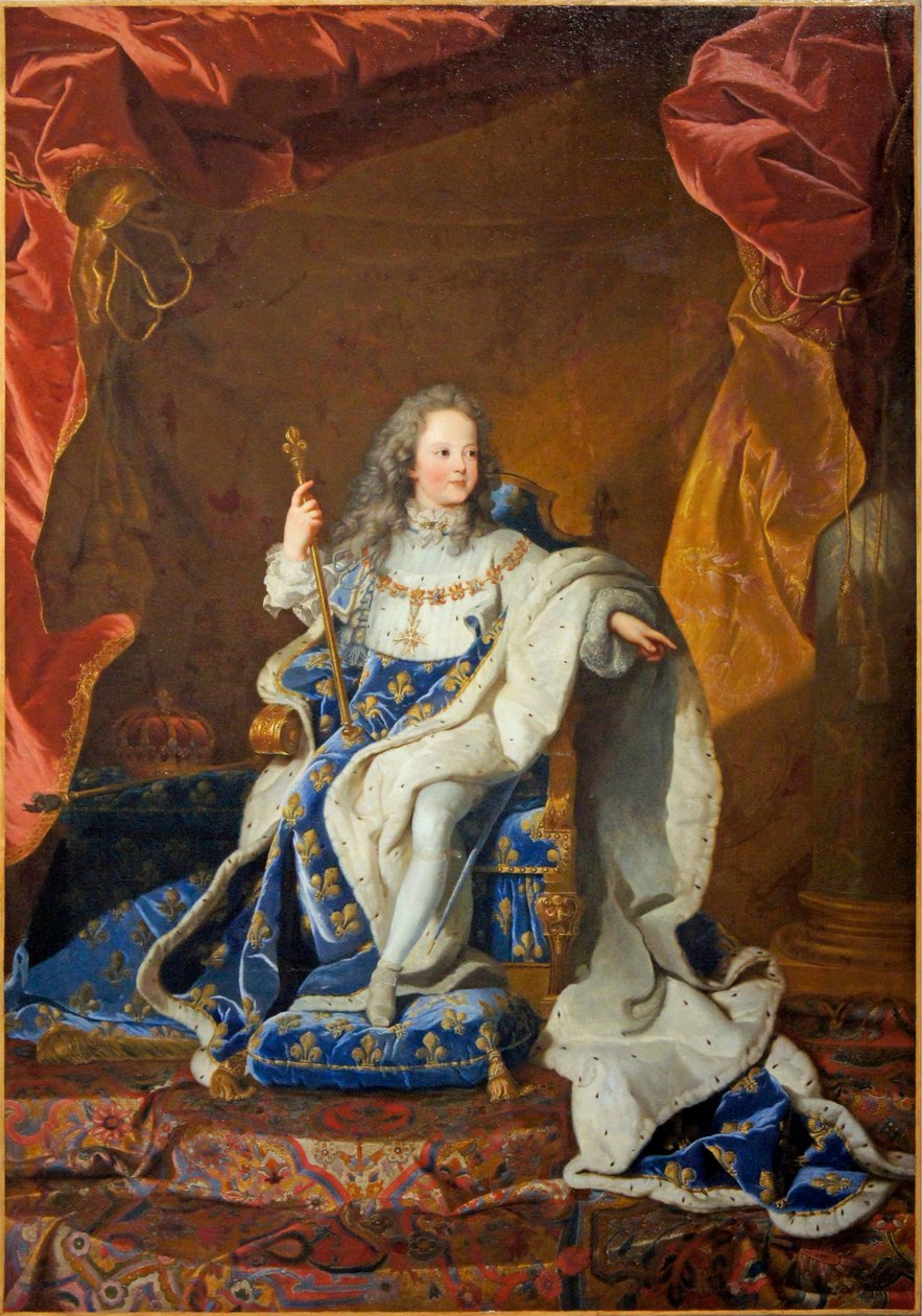 Officiellt porträtt av Louis XV i kröningsdräkt av Studio of Hyacinthe Rigaud