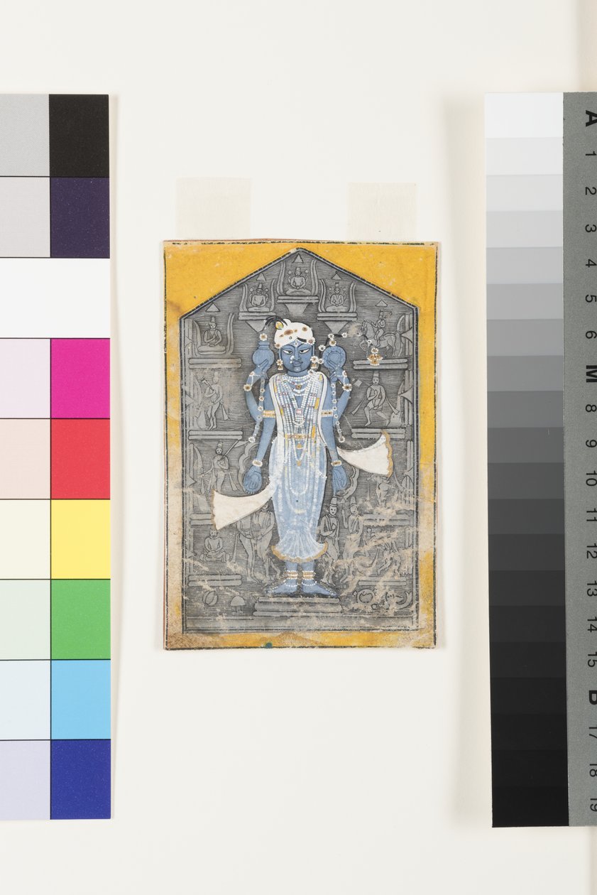En bild av Vishnu omgiven av basreliefer av hans avatarer, c.1780 av Surdhaj Nanag Ram