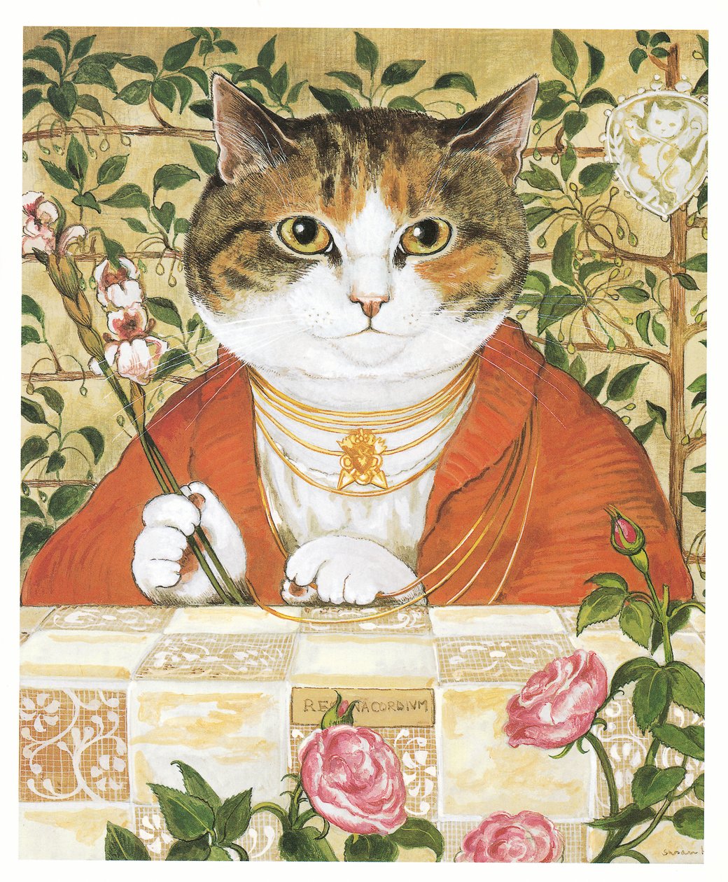 Illustration från Pre-Raphaelite Cats (publicerad 1999) av Susan Herbert