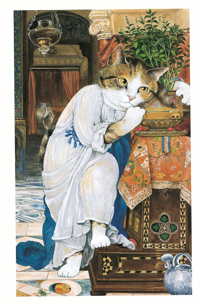 Illustration från Pre-Raphaelite Cats (publicerad 1999) av Susan Herbert