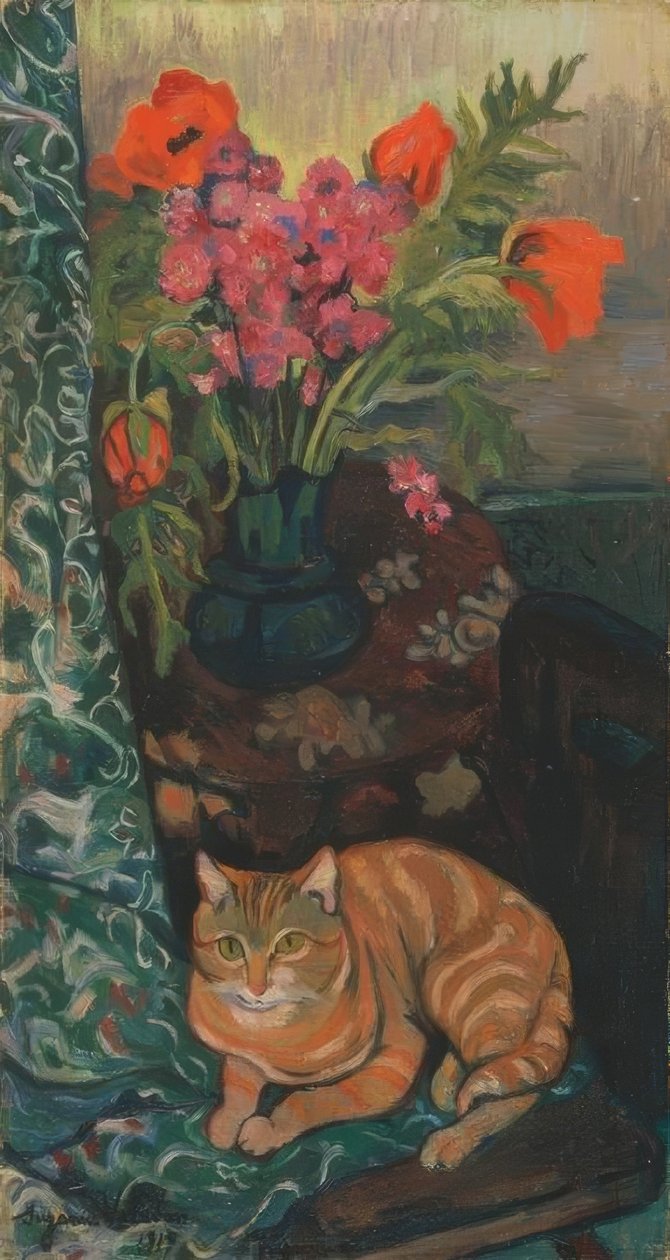 Bukett och katt av Suzanne Valadon