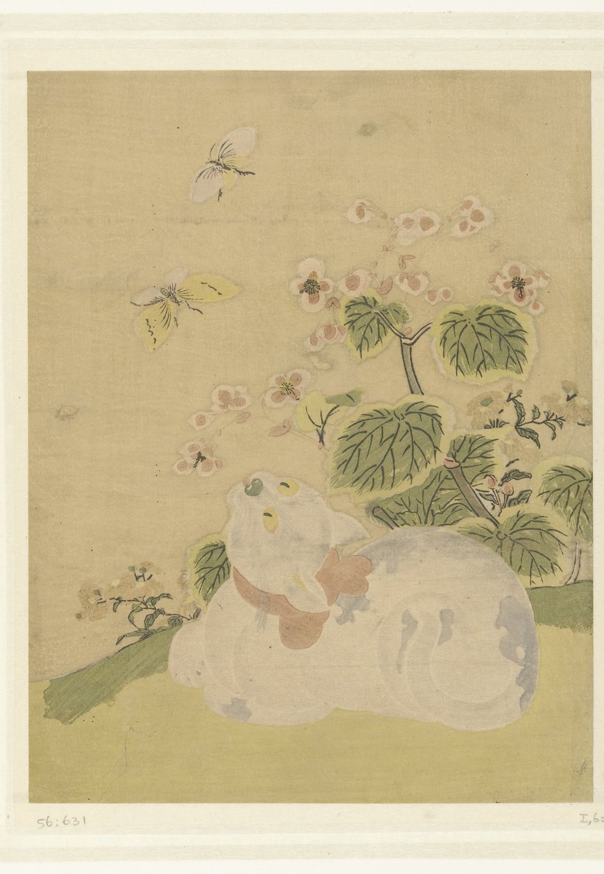 katt och fjärilar av Suzuki Harunobu (attributed to)