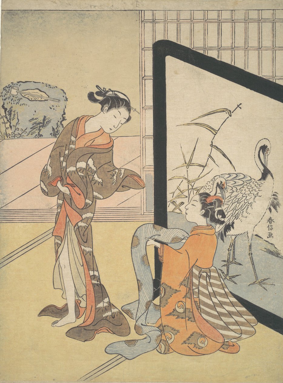 Courtesan och Shinzo, 1725-1770., 1725-1770. av Suzuki Harunobu