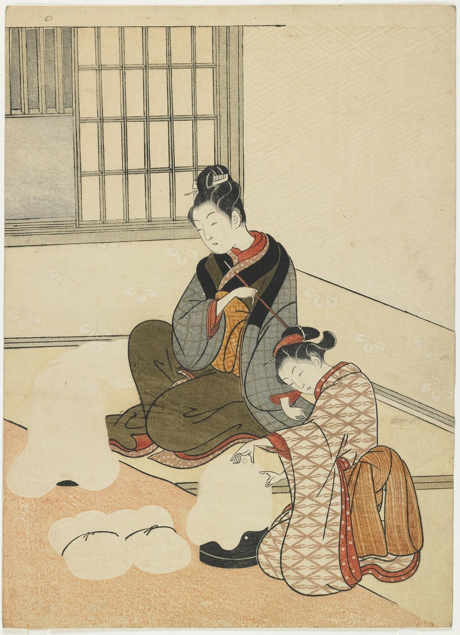 Evening Snown the Silk-Dryer, efter 1766 av Suzuki Harunobu