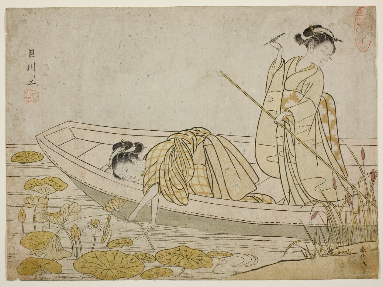 Samla lotusblommor av Suzuki Harunobu
