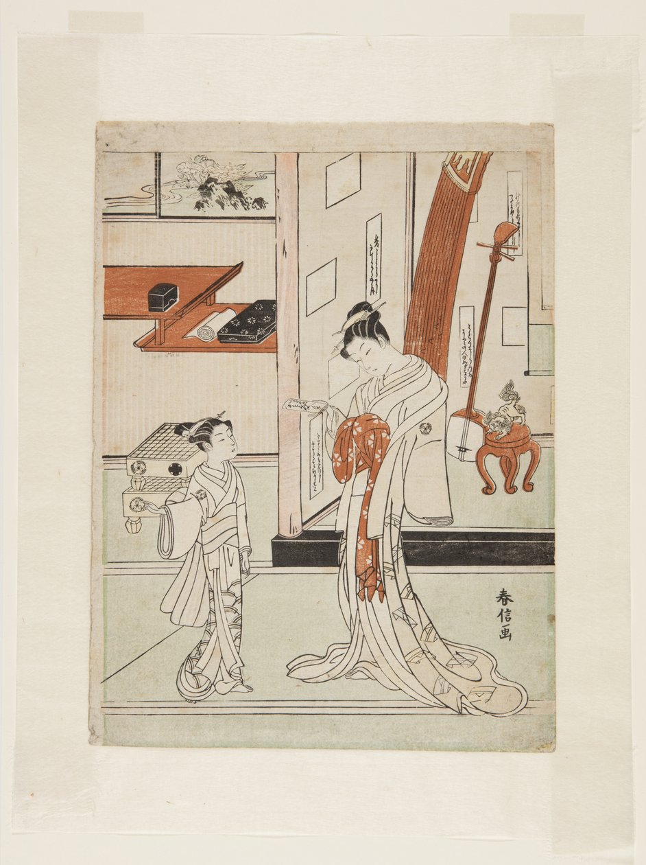 Geisha and Attendant (trätryck i färg) av Suzuki Harunobu