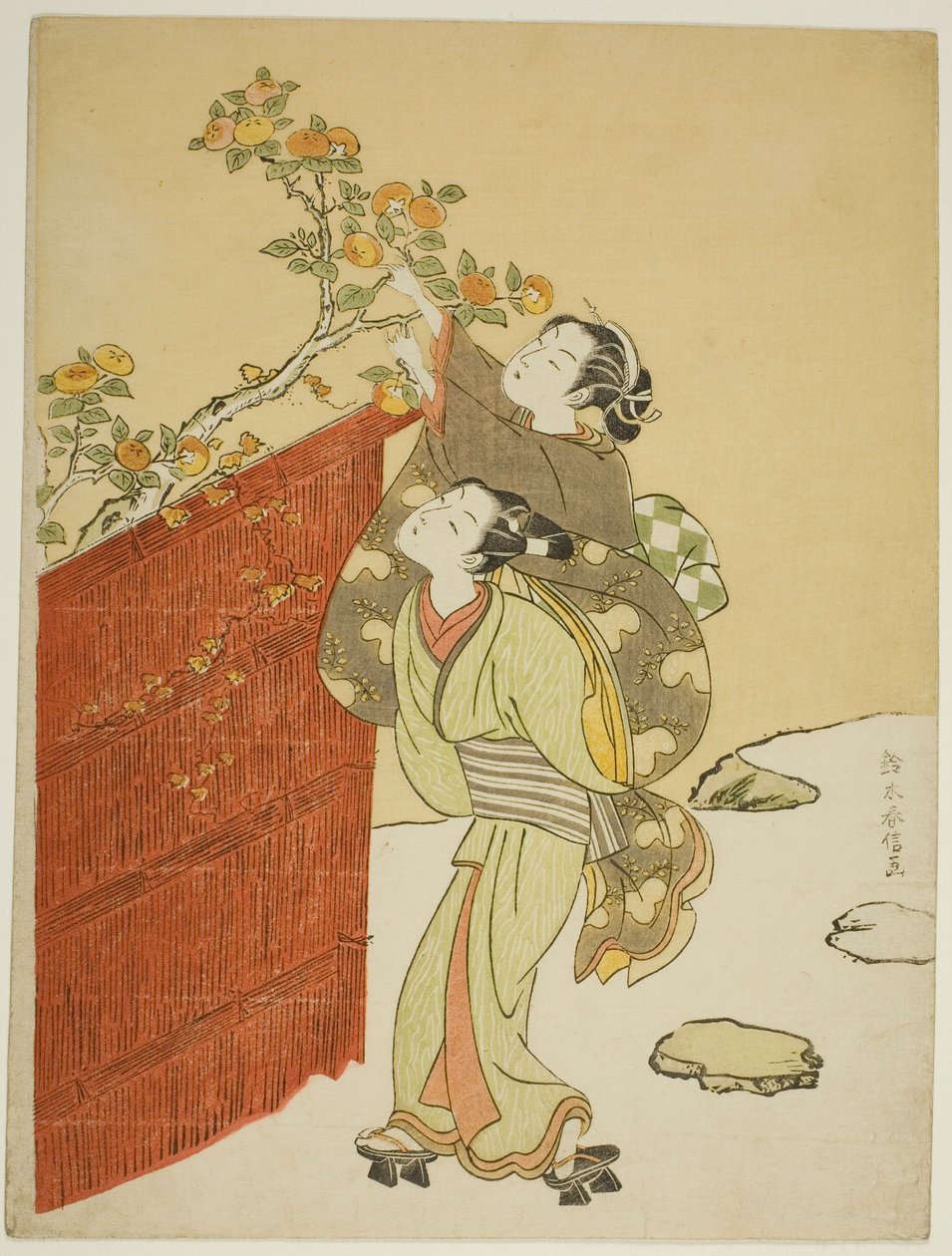 Plocka persimmons av Suzuki Harunobu