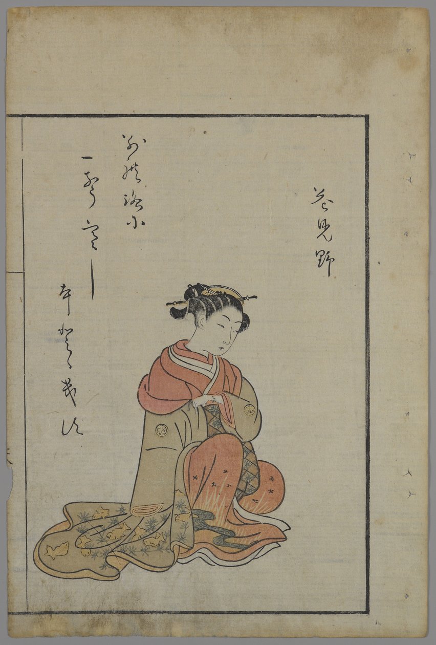 Sittande skönhet, Edo Period (träblock i färg) av Suzuki Harunobu