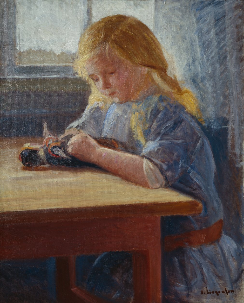 Flicka som leker med docka av Sven Jorgensen