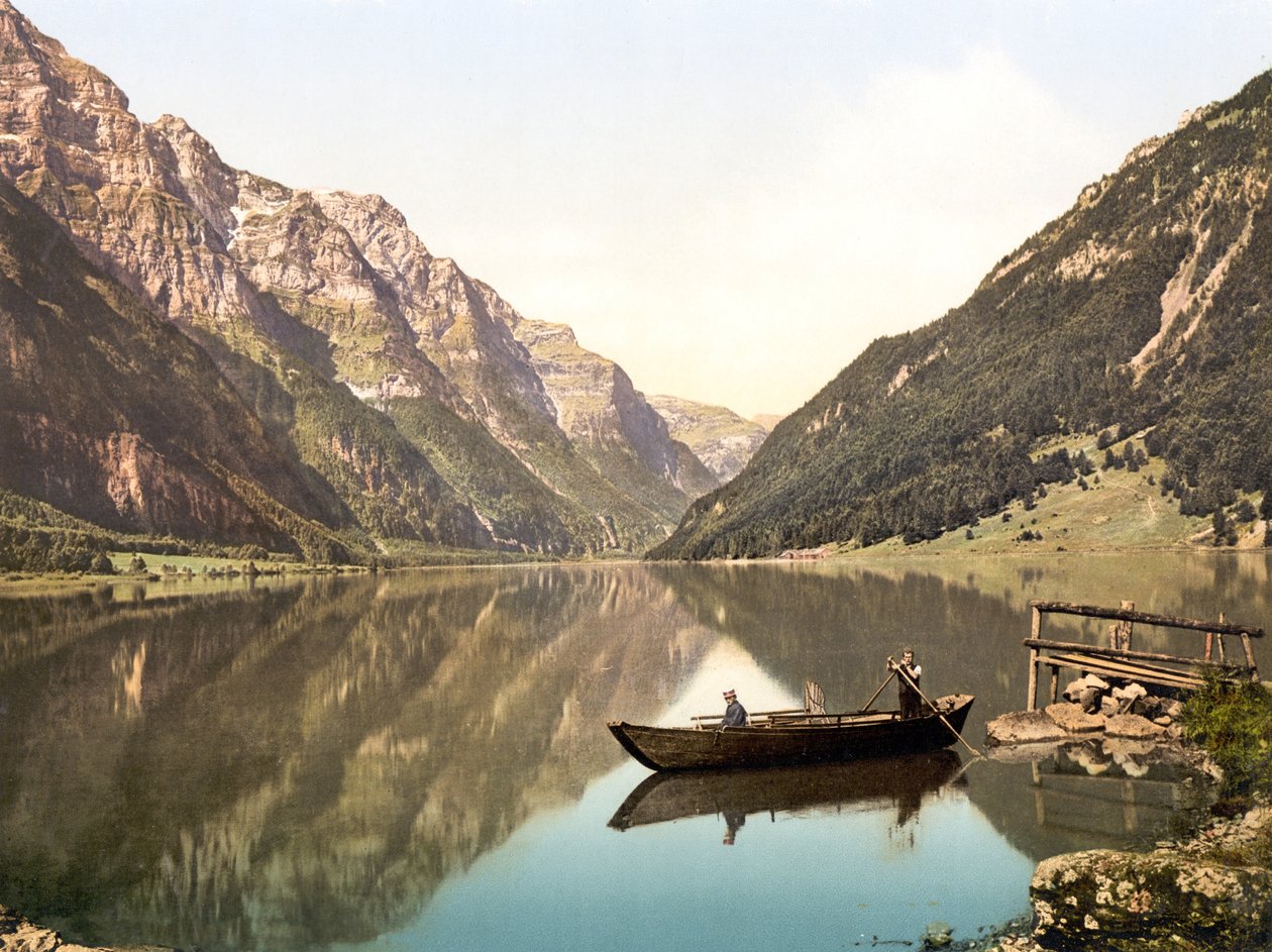 Klöntalersee, Glarus, Schweiz, pub. c.1900 av Swiss Photographer