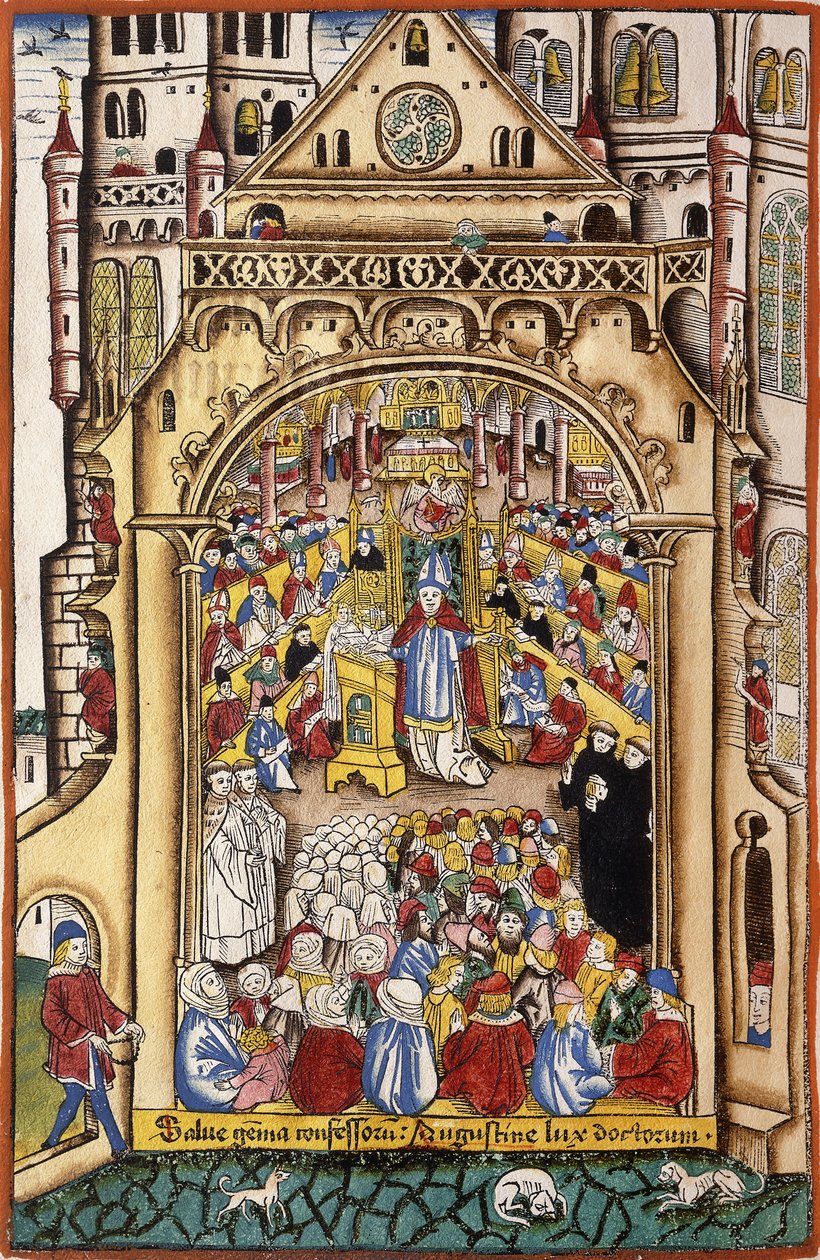 En predikan av Saint Augustine, c.1494-5 av Swiss School